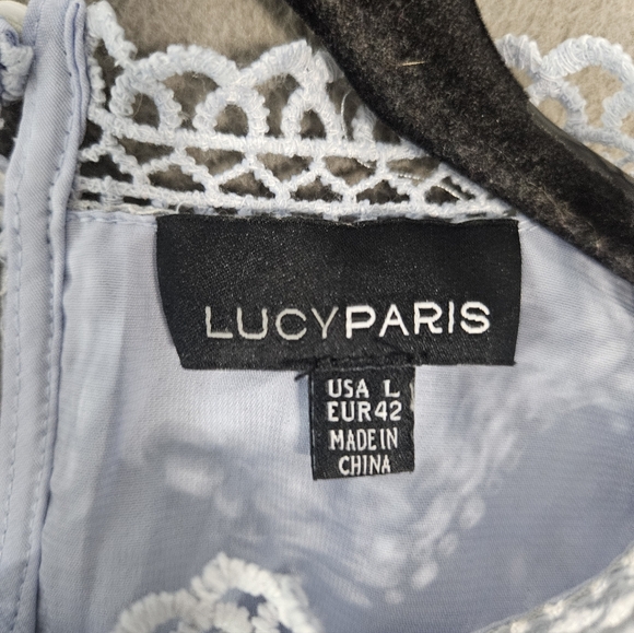 Lucy Paris Womens Large Croquet Cap Sleeve Lace Shirt Sky Blue Camisole Crochet - Picture 3 of 8